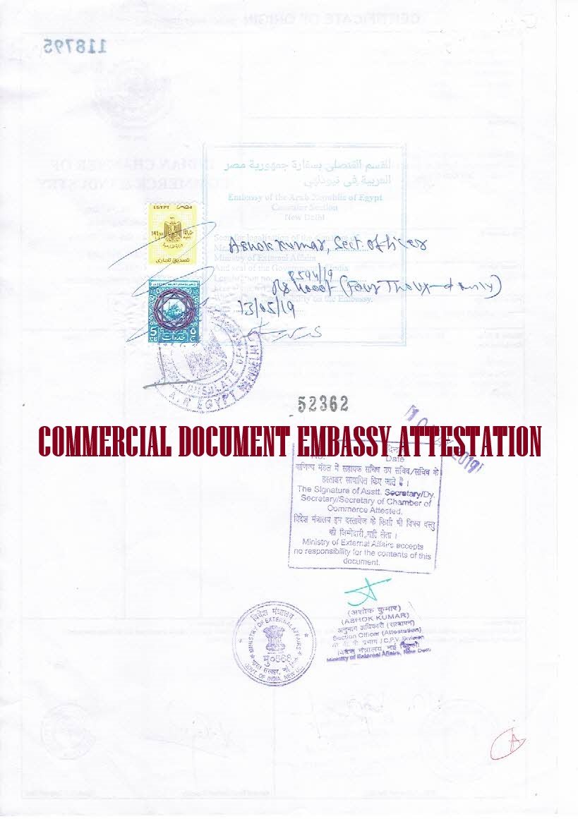 Commercial Document Embassy Legalization in Delhi